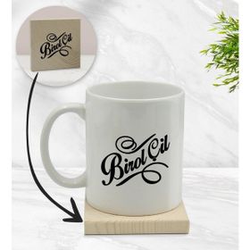 BK Model 5 Gift Kişiye Özel İsimli Beyaz Kupa Bardak ve Ahşap Bardak Altlığı Hediye Seti