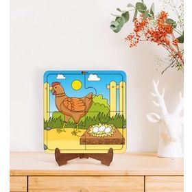 BK Toys 2'si 1 Arada Eğitici-Öğretici Ahşap Çerçeveli 4 Parça Puzzle