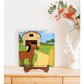 BK Toys 2'si 1 Arada Eğitici-Öğretici Ahşap Çerçeveli 4 Parça Puzzle