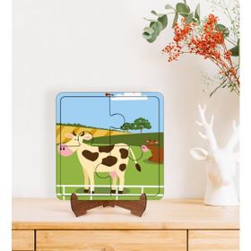 BK Toys 2'si 1 Arada Eğitici-Öğretici Ahşap Çerçeveli 4 Parça Puzzle