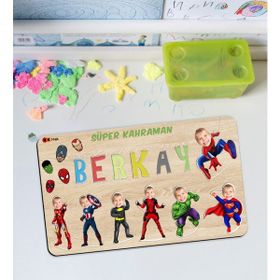 BK Toys Çocuklara Özel Süper Kahraman Konseptli Büyük Boy Ahşap Eğitici Yapboz 50x30 cm Puzzle