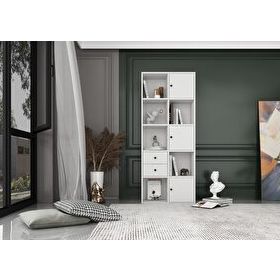 BKConcep tKTP-1044-Ç 3 Kapaklı Çekmeceli Raflı 65 cm Beyaz Kitaplık