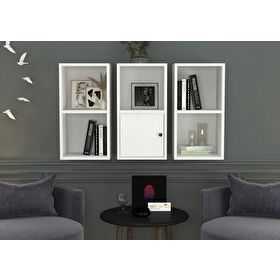 BKConcept DVR-1060-Ç Beyaz 100 cm Kitaplıklı Kapaklı Duvar Rafı
