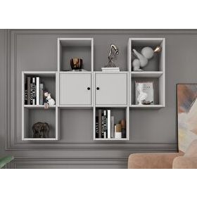 BKConcept DVR-1067-Ç Beyaz 135 cm Kitaplıklı Kapaklı Duvar Rafı