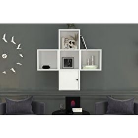 BKConcept DVR-1083-Ç Beyaz 100 cm Kitaplıklı Kapaklı Duvar Rafı