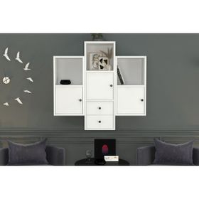 BKConcept DVR-1100-Ç Beyaz 100 cm Kitaplıklı Kapaklı Çekmeceli Duvar Rafı