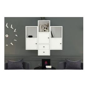BKConcept DVR-1100-Ç Beyaz 100 cm Kitaplıklı Kapaklı Çekmeceli Duvar Rafı