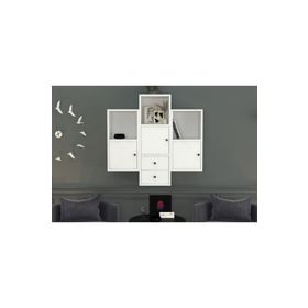BKConcept DVR-1100-Ç Beyaz 100 cm Kitaplıklı Kapaklı Çekmeceli Duvar Rafı