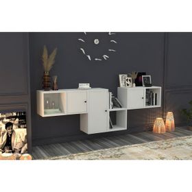 BKConcept DVR-1121-Ç Beyaz 200 cm Raflı Dolaplı Duvar Rafı