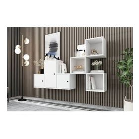 BKConcept DVR-1121-Ç Beyaz 200 cm Raflı Dolaplı Duvar Rafı