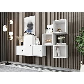BKConcept DVR-1121-Ç Beyaz 200 cm Raflı Dolaplı Duvar Rafı