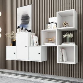 BKConcept DVR-1121-Ç Beyaz 200 cm Raflı Dolaplı Duvar Rafı