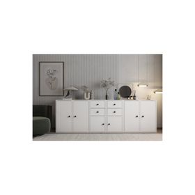 BKConcept KNS-1210-Ç Altı Kapaklı Dört Çekmeceli Raflı Beyaz Çıtasız Konsol