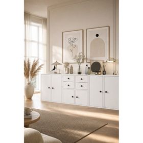 BKConcept KNS-1210-Ç Altı Kapaklı Dört Çekmeceli Raflı Beyaz Çıtasız Konsol