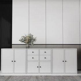 BKConcept KNS-1210-Ç Altı Kapaklı Dört Çekmeceli Raflı Beyaz Çıtasız Konsol