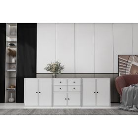 BKConcept KNS-1210-Ç Altı Kapaklı Dört Çekmeceli Raflı Beyaz Çıtasız Konsol