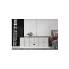 BKConcept KNS-1210-Ç Altı Kapaklı Dört Çekmeceli Raflı Beyaz Çıtasız Konsol