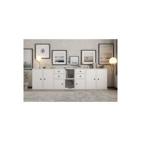 BKConcept KNS-1222-Ç Altı Kapaklı Dört Çekmeceli Raflı Beyaz Çıtasız Konsol