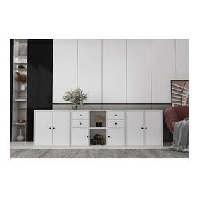 BKConcept KNS-1222-Ç Altı Kapaklı Dört Çekmeceli Raflı Beyaz Çıtasız Konsol