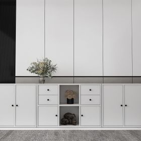 BKConcept KNS-1222-Ç Altı Kapaklı Dört Çekmeceli Raflı Beyaz Çıtasız Konsol