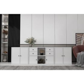 BKConcept KNS-1222-Ç Altı Kapaklı Dört Çekmeceli Raflı Beyaz Çıtasız Konsol