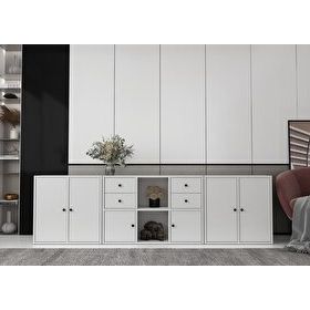 BKConcept KNS-1222-Ç Altı Kapaklı Dört Çekmeceli Raflı Beyaz Çıtasız Konsol