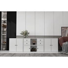 BKConcept KNS-1222-Ç Altı Kapaklı Dört Çekmeceli Raflı Beyaz Çıtasız Konsol