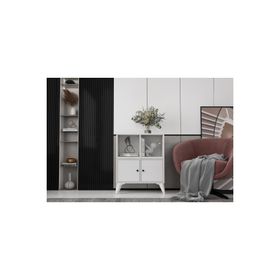 BKConcept KNS-1246-Ç Ayaklı İki Kapaklı Raflı Beyaz Çıtasız Konsol