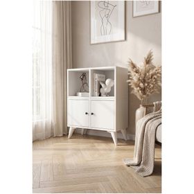 BKConcept KNS-1246-Ç Ayaklı İki Kapaklı Raflı Beyaz Çıtasız Konsol
