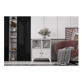 BKConcept KNS-1246-Ç Ayaklı İki Kapaklı Raflı Beyaz Çıtasız Konsol