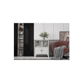 BKConcept KNS-1246-Ç Ayaklı İki Kapaklı Raflı Beyaz Çıtasız Konsol
