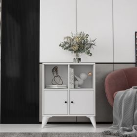 BKConcept KNS-1246-Ç Ayaklı İki Kapaklı Raflı Beyaz Çıtasız Konsol