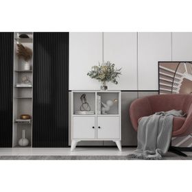 BKConcept KNS-1246-Ç Ayaklı İki Kapaklı Raflı Beyaz Çıtasız Konsol