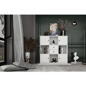 BKConcept KTP-1053-Ç 4 Kapaklı Çekmeceli Raflı 65 cm Beyaz Kitaplık