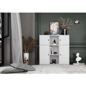 BKConcept KTP-1058-Ç 4 Kapaklı Çekmeceli Raflı 65 cm Beyaz Kitaplık