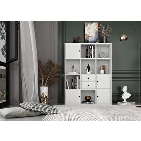 BKConcept KTP-1062-Ç 4 Kapaklı Çekmeceli Raflı 97 cm Beyaz Kitaplık