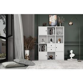 BKConcept KTP-1062-Ç 4 Kapaklı Çekmeceli Raflı 97 cm Beyaz Kitaplık