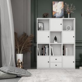 BKConcept KTP-1064-Ç 5 Kapaklı Çekmeceli Raflı 97 cm Beyaz Kitaplık