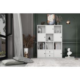 BKConcept KTP-1064-Ç 5 Kapaklı Çekmeceli Raflı 97 cm Beyaz Kitaplık