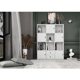 BKConcept KTP-1064-Ç 5 Kapaklı Çekmeceli Raflı 97 cm Beyaz Kitaplık