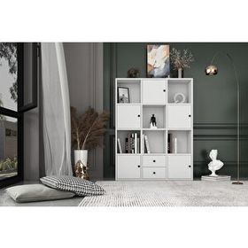 BKConcept KTP-1064-Ç 5 Kapaklı Çekmeceli Raflı 97 cm Beyaz Kitaplık