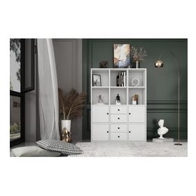 BKConcept KTP-1071-Ç 4 Kapaklı Çekmeceli Raflı 97 cm Beyaz Kitaplık