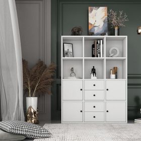 BKConcept KTP-1071-Ç 4 Kapaklı Çekmeceli Raflı 97 cm Beyaz Kitaplık