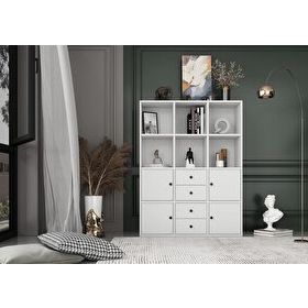 BKConcept KTP-1071-Ç 4 Kapaklı Çekmeceli Raflı 97 cm Beyaz Kitaplık