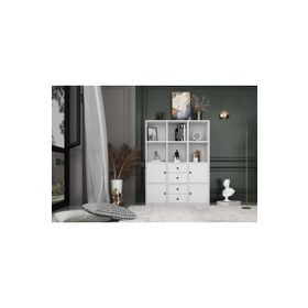 BKConcept KTP-1071-Ç 4 Kapaklı Çekmeceli Raflı 97 cm Beyaz Kitaplık