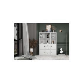 BKConcept KTP-1071-Ç 4 Kapaklı Çekmeceli Raflı 97 cm Beyaz Kitaplık
