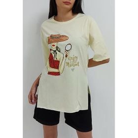 Bkmc Kadın Yırtmaçlı Sarı Baskılı Tunik