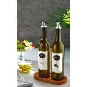 Black Deer Ahşap Stantlı Amber 2'li 750 ML Zeytinyağı Sıvıyağ Şişesi Damlatmaz Yağlık