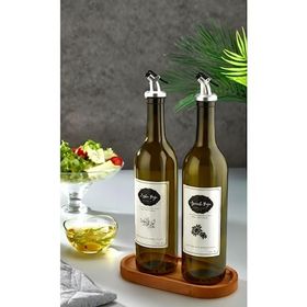 Black Deer Ahşap Stantlı Amber 2'li 750 ML Zeytinyağı Sıvıyağ Şişesi Damlatmaz Yağlık