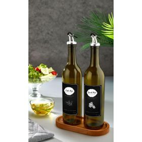 Black Deer Ahşap Stantlı Amber 2'li 750 ML Zeytinyağı Sıvıyağ Şişesi Damlatmaz Yağlık